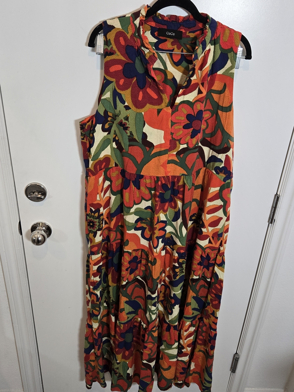 CeCe Floral Maxi Dress in Orange, Green, Navy and Cream